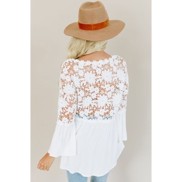 SOLD OUT White Boho Crochet Lace Button Up Blouse Top - Picture 3 of 6